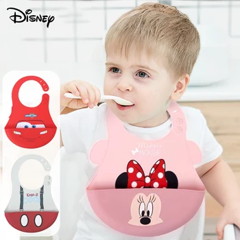 Disney Çocuk Önlükler Güvenlik Silikon Su Geçirmez Bebek Besleme Önlük Mickey Minnie Karikatür Süper Yumuşak Çevre Dostu çocuk Tükürük Çantası