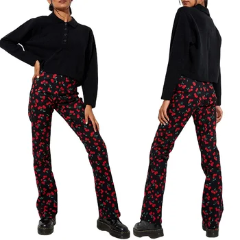 2021 Yeni Kadın Kızlar Yüksek Bel Baskı Tam Boy Düz Pantolon Pantolon Yüksek Sokak Bayanlar Kız Elbise Boyutu S-XL