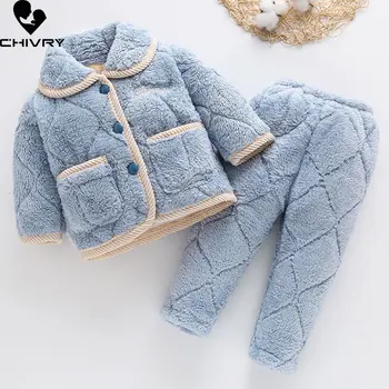 Yeni Kış Çocuk Fanila Kalınlaşmak Sıcak Pijama Katı Yaka Pamuk-yastıklı Pijama Setleri Bebek Erkek Kız Pijama Giyim Ev giyim