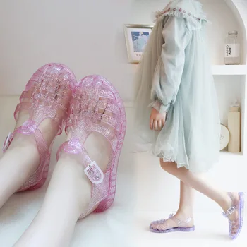 Kızlar Temizle Kristal Sandalet Infantil Çocuk Jöle ayakkabı Yaz Prenses kaymaz Roma Sandalet Nefes Plaj Mağara Deliği Ayakkabı