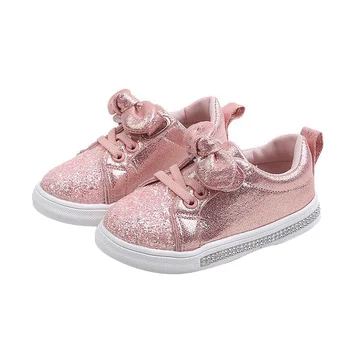 Çocuk kız ayakkabı bebek rahat ayakkabılar lounged pamuk bahar spor ayakkabı sonbahar yeni çocuk sneakers moda yay Pullu Tek