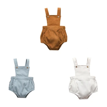 2022 Yaz Bebek Erkek Kız Bodysuits Düz Renk Sling Kolsuz Yapış Kapatma Backless Sunsuit Tulum Bebek 0-2 yıl