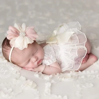 Bebe Parti Prenses Elbise Dantel Ruffled Tulum Bebek Yenidoğan Bebek Kız Giysileri Sahne Fotoğraf Aksesuarları Seti