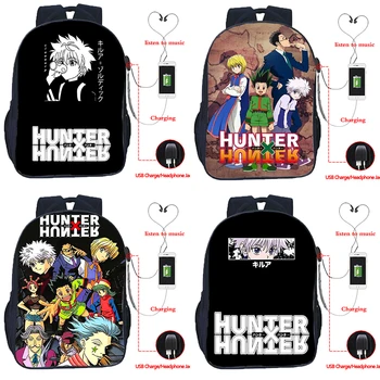 Unisex Hunter X Hunter USB Sırt Çantaları Öğrenciler Anime Okul Çantaları Çocuk Karikatür Okul Çantalarını Erkek Kız Çocuklar Seyahat Sırt Çantaları Mochila