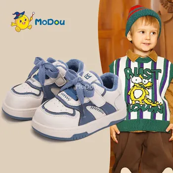 Mo Dou 2022 bebeğin pamuklu ayakkabılar Toddlers Erkek Ayakkabı Kızların Sıcak Peluş Kalın Taban Kış Rahat Açık ayakkabı Rahat Astar