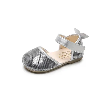 2022 İlkbahar Yaz Kızlar Ayakkabı çocuk Yarım Sandalet Glitter Deri Bling Moda Prenses Sandalet Yumuşak Sequins 21-30 Tatlı
