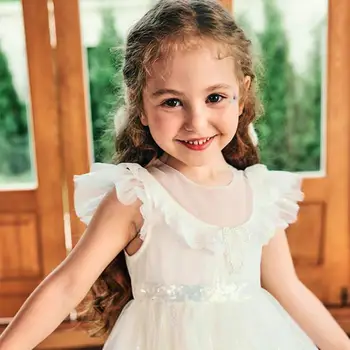 Beyaz İlk Communion Elbise Kızlar İçin 2022 Marka Tül Dantel Bebek Yürüyor Pageant Çiçek Kız Elbise Düğün Ve Doğum Günü İçin