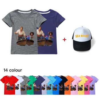 Yaz Çocuk Deniz Canavarı Bebek Kız Erkek Pamuk Kısa Kollu T-Shirt + Şapka Çocuk Giyim T shirt Gençler Karikatür Anime Tops