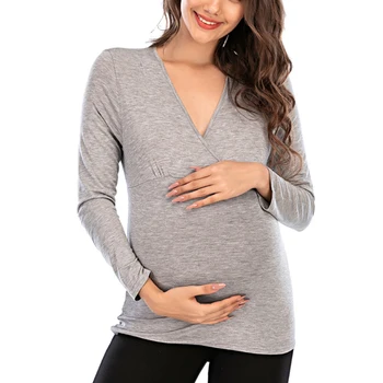 Casual Bayan Uzun Kollu T-Shirt Annelik Anne Üstleri Emzirme Üstleri Bayanlar T-Shirt Anne Gebelik Gevşek Hemşirelik Giysileri