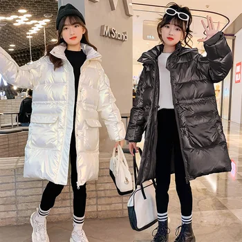 Katı Büyük Cep Kapşonlu Yastıklı Çocuklar İçin Kış 2022 Uzun Pamuklu Mont Genç Kızlar İçin Sıcak Giyim Ceketler Çocuk Giyim