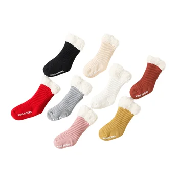 Çocuk \ u2019s Rahat Buzağı Uzunluğu Çorap Moda Düz Renk Çekirdeksiz Kuzu Yün Çorap 6 Ay-5 Yıl