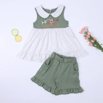 Bebek Kız bebek giysileri Seti 2 adet Pamuk Yaz Takım Elbise Avcılık Nakış Bodysuit Yürümeye Başlayan T-shirt Kıyafetler Dantel Şort 1-8T
