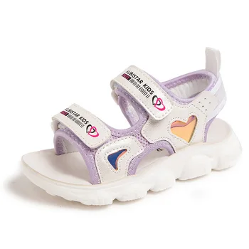 Kızlar sandalet 2022 yaz yeni çocuk öğrencileri yumuşak alt küçük kızlar Velcro plaj ayakkabısı