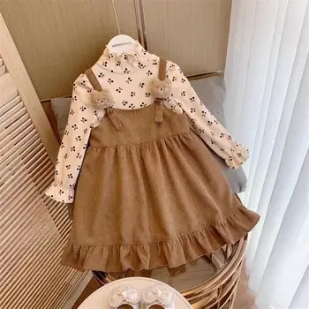 ilkbahar Sonbahar kız kadife antik yollar kolsuz elbise + Üst Takım Elbise Tatlı Sevimli Karikatür Ayı Prenses Parti Çocuk Elbise Seti