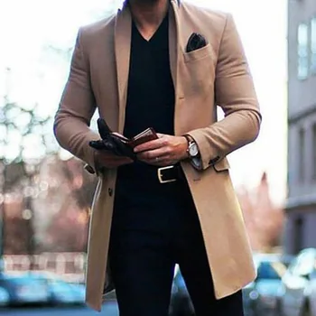 Wepbel Uzun Kollu Yün Ceket erkek İngiliz Erkekler Siper Paltolar Orta Uzunlukta Sonbahar ve Kış Yün Ceket Dış Giyim Ceketler