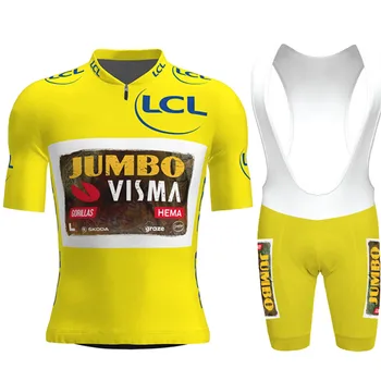 2023 Jumbo Vİsma Bisiklet Giyim Fransa TDF Sarı Jersey Seti Wout van Aert Yol Bisikleti Gömlek Belçika Takım Elbise Bisiklet Önlüğü Şort