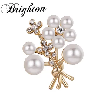 Brighton 2021 Vintage Buket Doğa İnci Kristal Düzensiz Broş Pins Kadınlar Kız Parti Düğün Yeni Moda Bijou Hediye
