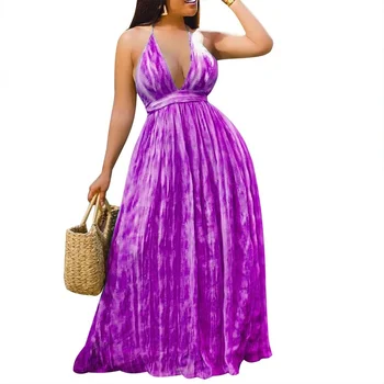 Afrika Baskı Elbiseler Kadınlar için 2022 Afrika Kadınlar Pilili V Yaka Spagetti Kayışı uzun elbise Afrika Giyim Noel Elbise