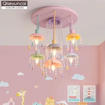 Qiseyuncai 2019 İskandinav tarzı macaron kristal çocuk odası avize yaratıcı basit ve sıcak Prenses odası lambaları