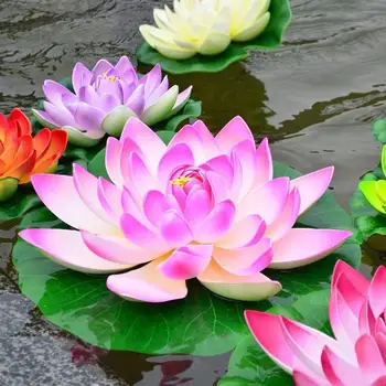 En iyi 17 CM Çapı Yapay Lotus Simülasyon Lotus PU Lotus Çiçek yüzen su Ev bahçe balık tankı Dekorasyon Lotus