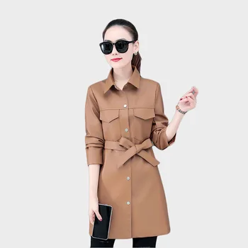 Trend Ürünler 2020 deri giyim Kadın uzun ceket Bayan deri trençkot Kore tarzı deri ceketler Ücretsiz kargo 129