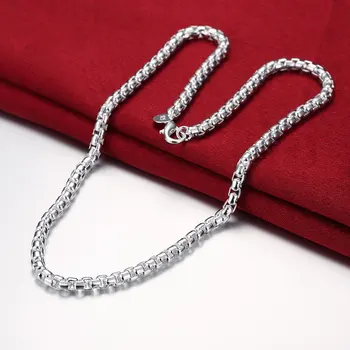 Moda 925 Ayar Gümüş 4MM yuvarlak kutu Kolye Klasik Takı 20/24 İnç erkekler kadınlar için kolye Parti Yılbaşı Hediyeleri