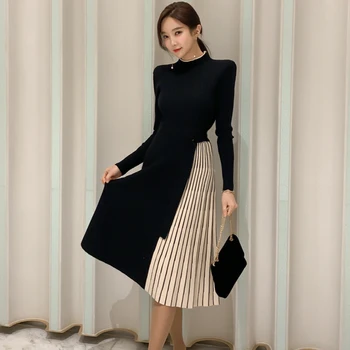 HAYBLST Marka Kadın Elbise 2020 Kazak Elbiseler Kadın Giyim Sonbahar Kış Uzun Kollu Kore Tarzı Artı Boyutu Örme Elbise