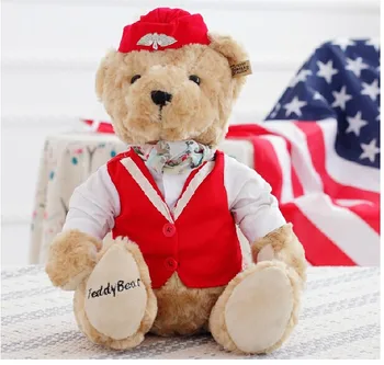 Güzel İngiliz tarzı ayı bebek oyuncak ayı kırmızı bez uçuş görevlisi ayı peluş oyuncak bebek doğum günü hediyesi yaklaşık 24 cm