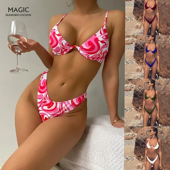 2022 Yeni Seksi Bikini 2 Parça Yaz Toplama Balenli Mayo kadın Mayo Push-up Yastıklı Bikini setleri Biquini Beachwear
