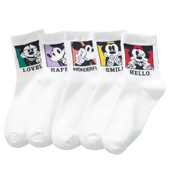 Disney Çorap 1 Çift Mickey İfade Desen Nefes Taze Ve Komik Rüzgar Kadın Çorap Düz Renk Çorap Yetişkin Çorap
