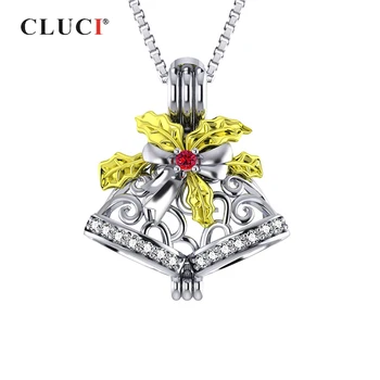 CLUCI Gümüş 925 Noel Çan Kolye Kolye Takı için 925 Gümüş Sterlini noel hediyesi Kadınlar için İnci Madalyon SC347SB