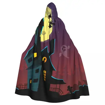 Ürkütücü Eski Hayalet Ev Posteri kapüşonlu pelerin Polyester Unisex Cadı Pelerin kostüm aksesuarı