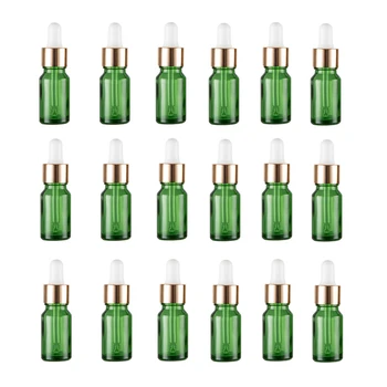 Yeni 5ml Yeşil Cam Damlalık şişeler, boş uçucu yağ şişesi Küçük örnek Şişeler Beyaz kauçuk Altın Yüzük
