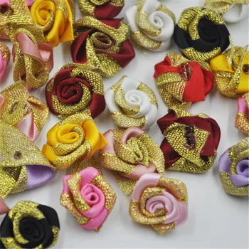 20 adet Mix Renk Glitter Saten Kurdele Gül Çiçek DIY Craft Düğün Aplikler A250