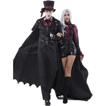 Cadılar bayramı Koyu Vampir Cosplay Şeytan Beyefendi Oyun Kostüm Bar Gece Kulübü Kulübü Erkekler Ve Kadınlar Çiftler Sahne Performansı Kostümleri