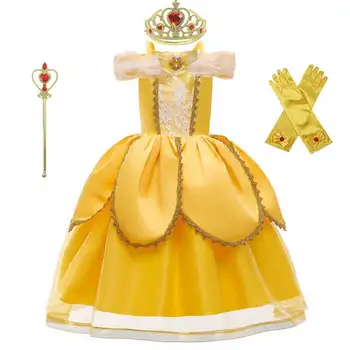Anime Güzellik ve Beast Çocuklar giyinmek Kız Prenses Belle Parti Elbise Küçük Kız Balo Giyim Cadılar Bayramı Kostüm