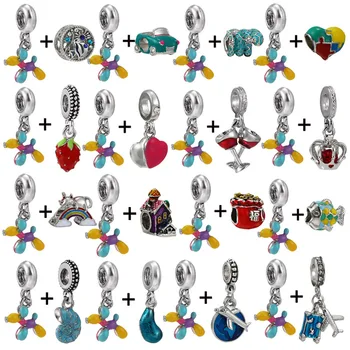 2 Adet / grup Yeni Tasarım DIY Renkli Balon Yavru Charm Kolye Moda Takı Hediye Fit Gümüş Kaplama Charm Bilezik Aksesuarları