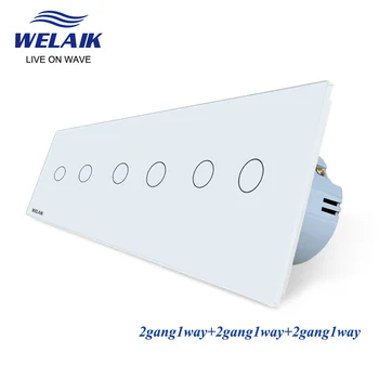 WELAIK AB Avrupa Standardı 3 Çerçeve 1 ~ 1000 W 2gang1way Kristal Cam Panel led ışık şeridi Duvar Dokunmatik Anahtarı 220 V A39212121CW