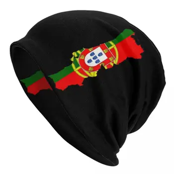Portekiz Bayrağı Harita Skullies Beanies Caps Serin Kış Sıcak Erkek Kadın Örgü Şapka Unisex Yetişkin Portekizce Cumhuriyeti Kaput Şapka