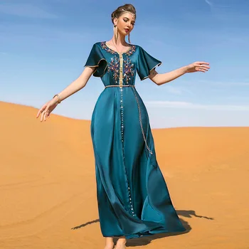 Müslüman Elbise Kaftan Marocain Abaya Dubai Arap Abiye Başörtüsü Abayas Kadınlar için Elmas Kaftan Robe Femme Musulmane Abayat