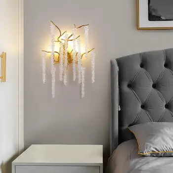 Yeni kristal duvar lambası başucu aydınlatma modern lüks şube kristal ana yatak odası oturma odası arka plan duvar dekoratif lamba
