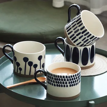Yaratıcı Seramik Kahve fincan ve çay tabağı El Boyalı Kahvaltı Mavi Süt çay bardağı ve Kaşık Klasik İçecek Hediye kahve kupaları