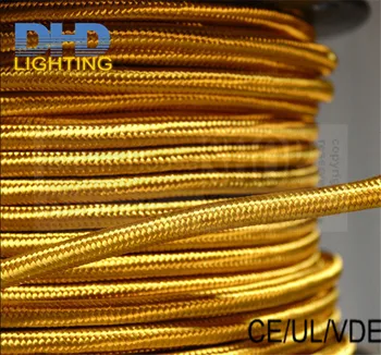 100 metre 3 çekirdek altın rengi kumaş tel 3*0.75 mm vintage kumaş elektrik kablo kordonu edison lamba bez kablo
