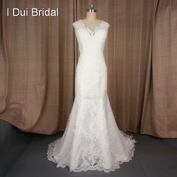 V Boyun Dantel Aplike Özelleştirilmiş düğün elbisesi Lüks Vintage Dantel Tasarımcı Tarzı Gelin Elbise Gerçek Fotoğraf