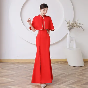 Kırmızı Saten Çiçek Qipao Mandarin Yaka Çin Parti Elbise Kıyafeti Kadınlar Seksi Yüksek Bölünmüş Cheongsam Boy 5XL Klasik Vestidos