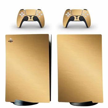 Metal Fırçalanmış Altın PS5 Dijital Cilt Sticker Kapak Konsol ve 2 Kontrolörleri Çıkartması Vinil Koruyucu PS5 Skins