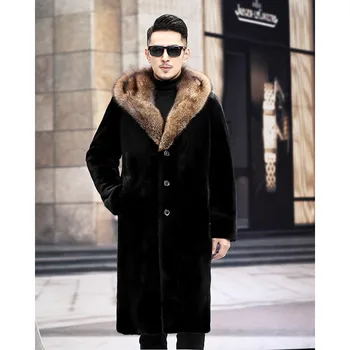 Erkek Faux Kürk Ceket Kış Hodded Kalınlaşmak Kabarık Uzun Kollu Sıcak Giyim Lüks Kürk Uzun Bontjas Ceketler Rüzgarlık Ceket