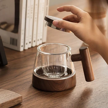 Yüksek değerli cam çay su ayırma çay bardağı ofis Japon tarzı basit yaratıcı manyetik bardak
