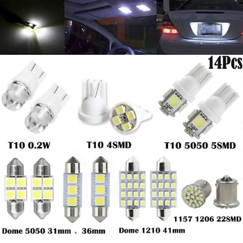 14 Adet LED İç Paketi Kiti T10 36mm Harita Dome Plaka ışıkları Beyaz