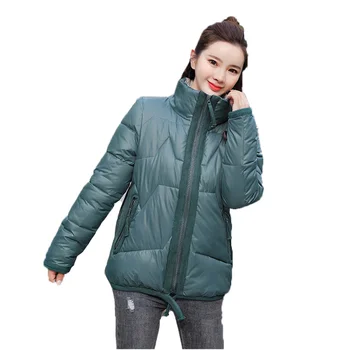 Kış Yeşil Ceket Kadınlar 2021 Yeni Parlak Sıcak Parkas Kore Rahat Gevşek Üst pamuklu giysiler Siyah Moda Aşağı pamuklu ceket Y516